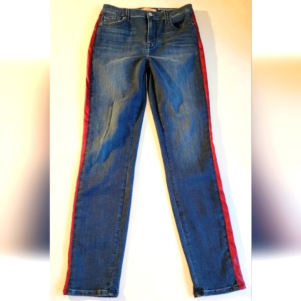 7 for all mankind High Rise Skinny Ankle Jean snakeskin Denim Blue red 28x29
